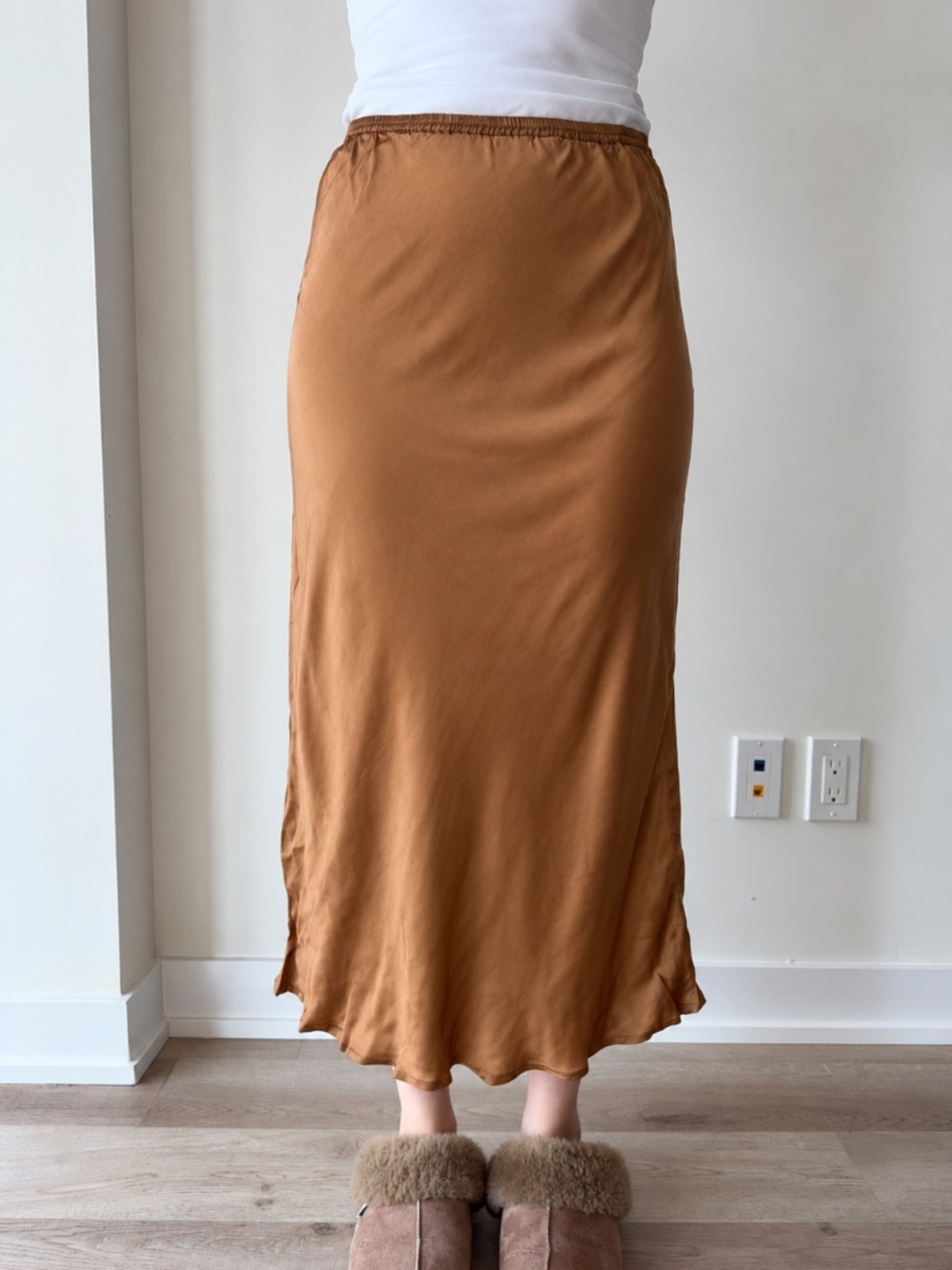 Mes Demoiselles Paris Satin-Effect Skirt - Camel, Size 38